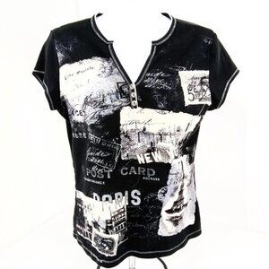 Blue Canyon Clothing Black New York Women Tshirt Short Sleeve with Rhinestones L